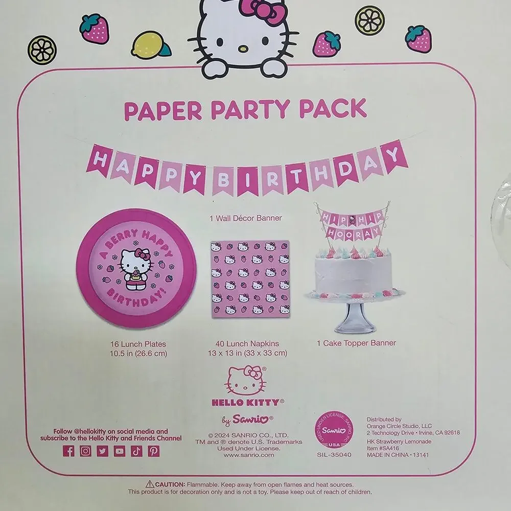HELLO KITTY Paper Party Pack Strawberry Plates Napkins Banner Cake Topper